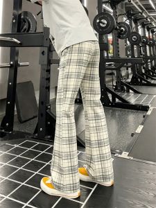 LIUBU | Vintage American Checkered Pants For Men Summer Loose Flared Casual And Sporty