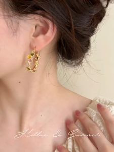 good 999 18K gold Unique design circle colorful daisy flower art ear buckle Earrings ES63680