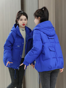 เสื้อแจ็คเก็ตผ้าฝ้ายหนาทรงหลวมสำหรับผู้หญิง ฤดูใบไม้ร่วง/ฤดูหนาว แขนยาว ปกขนสัตว์ กระเป๋า เสื้อคลุมกันหนาวสไตล์เกาหลี