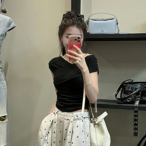 XUECAIQI | Unique Korean Style Waist Cinching Sleeveless Top with Dots Wide-leg Pants Womens Outfit