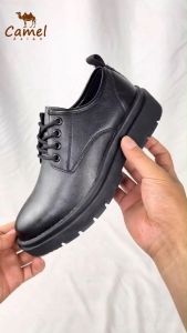 Black Leather Shoes for Men Casual Lace Up  Formal Shoe Fashion Korean Elegant Classic Thick Sole