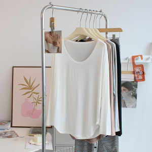 Soft Skin-Friendly Modal T-Shirt for Women Loose Fit Long Sleeves U-Neck Mid-Length Appropriate for Summer and Autumn