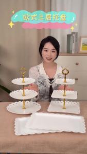 Black White 3Layer Cake Stand Cupcake Tray Plastic Stackable Afternoon Tea Dessert Fruit Plate Birthday Party Wedding Shelf Tool