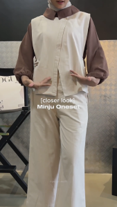 Minju Oneset Vest+Celana HW Bahan Rami Stelan Wanita Kekinian Setcel Terbaru Oneset Rompi Viral COD