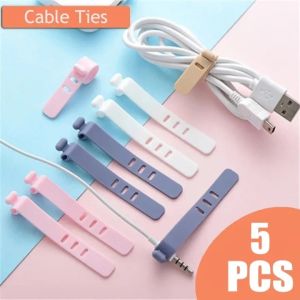 5pcs Silicone 3 lỗ dây cáp tổ chức Dây cáp có thể điều chỉnh dây đeo Di động Cáp sạc USB Tai nghe dòng quản lý Winder quan hệ