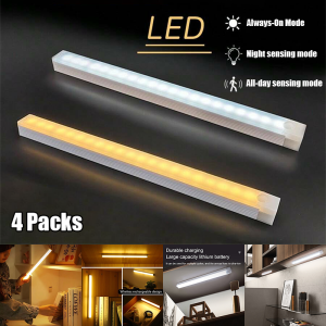4pc LED Bar Lamp Wireless Rechargeable Motion Sensor Cabinet Light-Ideal for ClosetKitchenWardrobeStairsCorridor Night Light