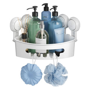 TAILI 2 Piece Suction Cup Corner Shower Rack Bathroom Rack Storage Basket Wall Mounted Organizer for Shampoo Conditioner Kitchen Bathroom Plastic Shelf No Drill Holes Removable Shelf White Blue Pink Gray(4 suction cups)