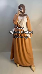 Gamis Dewasa Stevi 832 LISFASHION Bahan Soft Knit Kombinasi Brukat Tali Samping