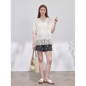 GULILI | French V-Neck Lace-Up Lace Trim Set