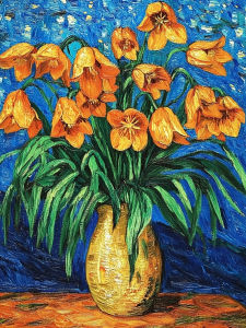 Huacan Full Square Round Drill Diamond Painting Orange Fritillary Flowers Vase Diamond Mosaic Flower Set Home Decoration Gift