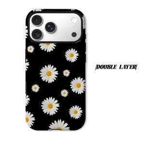 Black White Daisy Phone Case for iPhone 18 17 16 15 14 13 12 11 Air Pro Max Plus Double-layer Cover