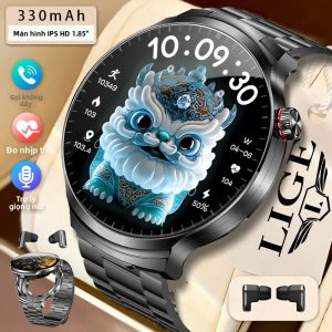 Đồng Hồ Thông Minh Bluetooth 2 Trong 1 TWS Với Tai Nghe Màn Hình AMOLED HD 1.85 Inch Theo Dõi Sức Khỏe Nhịp Tim Phong Cách Doanh Nhân Dùng Được Cho Android & iOS