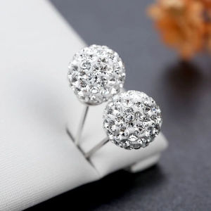 Diamond Soft Clay Earrings Womens Fashion Simple Spherical Stud Earring Hypoallergenic Silver Needle Earrings