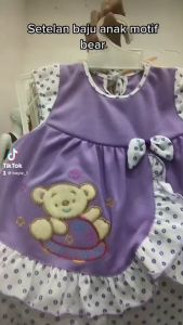 BAYIe - Setelan Baju Bayi Anak Perempuan Motif Bear Susun Planet Kids Usia 0 - 6 Bulan - Katun Lucu dan Nyaman (Putih/Maroon)