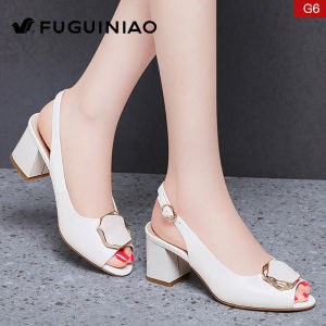 Fashionable Fishmouth High Heels Sandals Womens Genuine Leather Slip-On Summer Shoes Comfortable Commute PU Lined