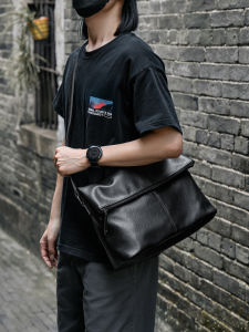 Leather Single Shoulder Bag Casual Mens Crossbody Bicycle Commuting Backpack Workwear Style Large Capacity Soft PU Bag