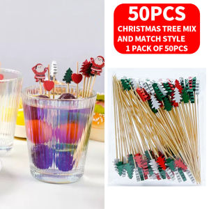 200/100/50 PCS fruit toothpick bamboo stick - disposable fruit fork Dim sum sushi cocktail stick - suitable for Christmas parti