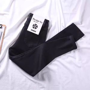 Slimming Black Skinny Jeans Womens Summer New High Waist Elastic Nine Pencil Pants Cotton Stretch Denim Zipper Closure