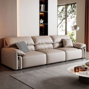 Modern Minimalist Italian Style Leather Sofa Three-Seater Cat Scratch Proof Living Room Furniture Straight Row Elephant Ear Size