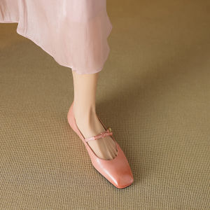 Feichi Genuine Leather Mary Jane Shoes Womens Fashionable Versatile Comfortable Chunky Low Heel Single Shoes Square Head Bow Tie