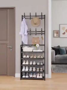 FurnishFiesta Shoe Rack Organizer Shoes Organizer with Storage Multifunctional Floor Coat Rack Hat Rack Indoor Entrance hall shoe and clothing storage