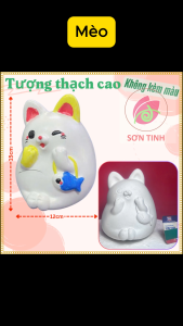 Tượng thạch cao Mèo đáng yêu M53 (Không kèm màu) Bé Tô Màu Tô Tượng