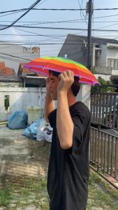 COD Payung Topi Memancinng Ikan / Topi Berkebun Bertani Pria Wanita / Golf Motif Pelangi Headband Umbrella Hat 50cm / Payung Serbaguna Kekinian Viral