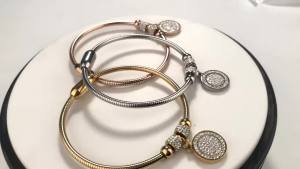Womens Crystal bead bracelet Snake chain Strap Pendant Stainless steel bracelet womens wedding jewelry