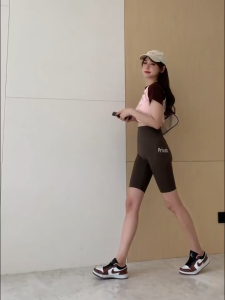 Poket sisi seluar jerung lima mata wanita musim panas nipis pinggang tinggi perut angkat pinggul pelangsingan bingkap berbasikal seluar Barbie