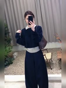 CHANGTONG | Bộ Áo Len Dệt Kim Phong Cách Thư thái và Quần Ống Rộng