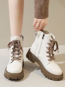 Womens Winter Thickened Fleece Lined Casual Martin Snow Boots Autumn Winter Ankle Booties Korean Style round Toe Rubber Outsole