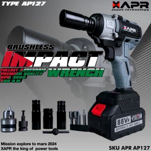 Impact Wrench Cordless APR Japan Bor Pembuka Buka Baut Baterai AP127+ 650NM kardus terlengkap