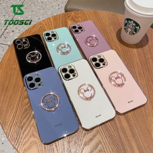 Luxury Mickey Glitter Diamond Gold Ring Bracket Plating Phone Case HP Soft TPU Back Cover For Samsung Galaxy S10 Plus/S20 FE/S20 Plus/S20 Ultra/S21 FE/S21 Plus/S30 Plus/S21 Ultra/S30 Ultra/S22 Plus/S22 Ultra/S23 Plus/S23 Ultra