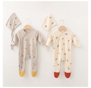 New 2025 Nordic Style Baby Romper Suit Full Cotton No Fading A-Class Baby Clothes for Newborns Long Sleeve with Hat Removable