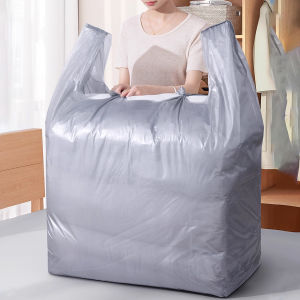 10ชิ้น ถุงบรรจุภัณฑ์พลาสติกหนาสำหรับการเคลื่อนย้าย / ถุงเก็บของความจุขนาดใหญ่ / สำหรับเสื้อผ้า ผ้าห่ม ผ้าห่ม / ถุงขยะพลาสติกมีหูหิ้ว / ถุงเก็บสัมภาระกันน้ำ
