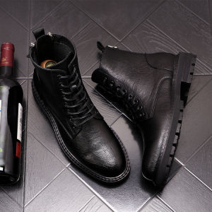 Boots Fashion Fall Winter Men Cowboy Boot Knee Socks Casual Leather Boots British Style High Top Ankle Boots Knee High Worker Boot