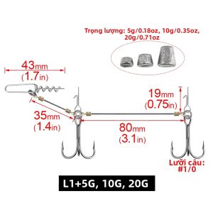 Bộ Dụng Cụ Câu Cá Spinpoler Pike Bộ Vít Nông Móc Câu Ba Ngạnh Thép Carbon Cao Cấp Kèm Trọng Lượng Chìm Dành Cho Cá Bass Cá Hồi Câu Nước Mặn # 6 # 1/0 # Kích Cỡ 2/0 5g-20g