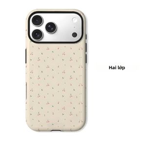 Ốp Điện Thoại Hai Lớp Cream Cherry Ditsy Cho iPhone 18/17/16/15/14/13/12/11 Air Pro Max Plus - Ốp Mềm Chống Sốc Chống Trầy Xước