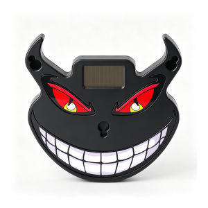 Solar Powered Devil Face Car LED Warning Light Suction Cup Mount Wireless No Wiring Windshield Strobe Flash Decor Safety Lamp