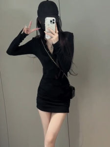Elegant Black Long Sleeve Womens Dress Tight Slimming Short Skirt Casual Style Autumn Winter New Arrival Bodycon Dress