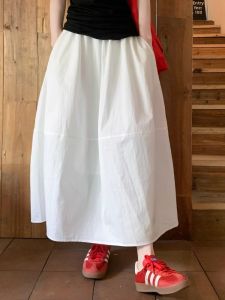 White Summer Thin High Waist Loose Casual Umbrella Skirt for Women A-Line Midi Skirt Draping Effect plus Size Commute Style