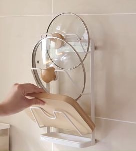 DXL Kitchen Rack Pot Cover Rack Shelf Wall-mounted Punch-free Storage Rack Multi-layer Chopping Board Rack Cutting Board Rack