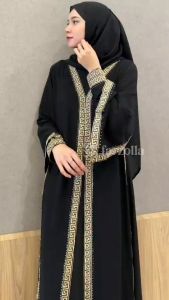 Grosiran Gamis Mewah Import Abaya Abaya Terbaru 2024 Wanita Arab Hitam Jersey Mix Ceruti Terbaru