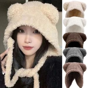 New Fashion Bear Ear Wool Hats Women Autumn Winter Warm Thickened Ear Protection Caps Knitted Bomber Bonnets Beanies Panama Hat