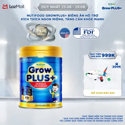 Sữa Bột Nutifood GrowPLUS+ Biếng Ăn (Xanh) - Hỗ Trợ Kích Thích Ngon Miệng Tăng Cân Khỏe Mạnh (Lon 900g)