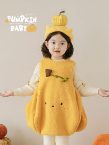Warm Cotton Blend Pumpkin Embroidery Vest Dress for Girls Cute Doll Winter Dress Thickened Backless Strap Dresses for Kids