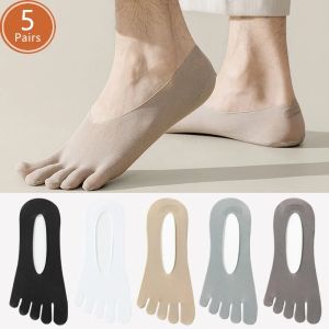 5 Pairs Summer Man Toe Socks Invisible Nylon Thin Do Not Drop Heel Breathable Casual Non-Slip No Show Five Finger Boat Silk Sock