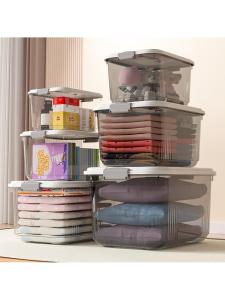 กล่องเก็บของพลาสติกใสพร้อมฝาปิด กล่องเก็บเสื้อผ้าแบบพกพา กล่องเก็บของขนาดใหญ่และเล็ก กล่องเก็บของแบบจัดระเบียบ