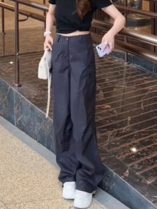 High Waist American Style Work Pants Women Summer 2024 Trendy Cool Straight Leg Casual Long Trousers for All Body Types