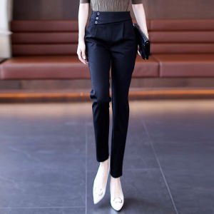 High Waist Fleece Lined Harlan Pants Womens Black Slimming Nine Point Casual Trousers Autumn Winter Fashion Korean Style